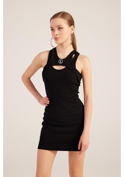 Holly Lolly Halter Yakalı Fitilli Mini Carlin Elbise Siyah