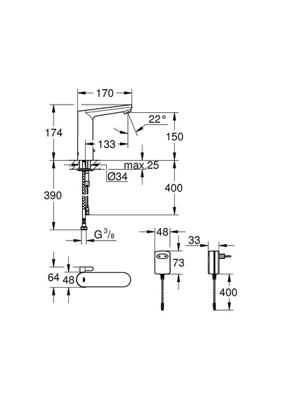 Grohe 36421000 Eurosmart Cosmopolitan Fotoselli Lavabo Bataryası