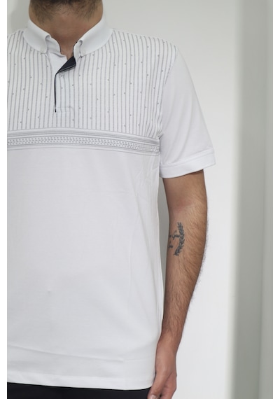 Santa Dmctekstil Erkek Desenli Spor Kesim Rahat Kalıp Polo Yaka T-shirt Beyaz