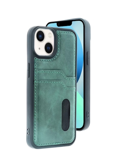 Apple iPhone  Uyumlu- 15 Sara Kartvizitli Deri Kılıf - Yeşil