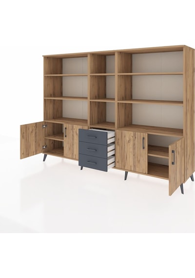 Hyperion Dolap 11 Raflı 3 Çekmeceli 4 Kapaklı 220x44x163 Çam-çam/ Çam-çam/antrasit Hyperion Dolap 11 Raflı 3 Çekmeceli 4 Kapaklı 220x44x163 Çam-çam/ Çam-çam/antrasit