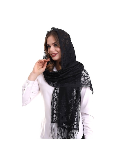 Narin Pamuk Tül Şal Siyah 60x160