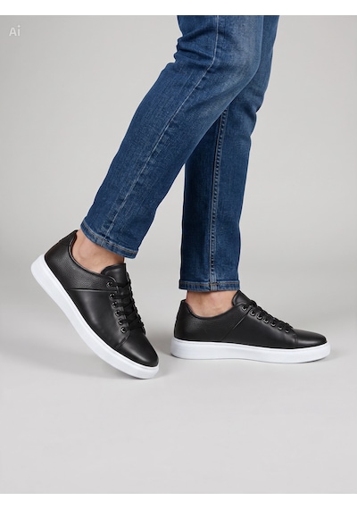 Dropland Stilist Store Hakiki Deri Erkek Siyah Renk Casual Sneaker Günlük Ayakkabı