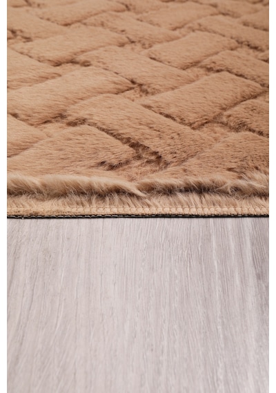 Desenli Tavşan Tüyü Yumuşak 2 Li Banyo Paspası Kaymaz Tabanlı Klozet Takımı Camel Camel