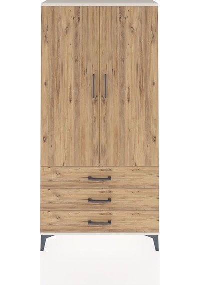 Arges Dolap Tek Raflı 3 Çekmeceli Tek Askılı 88x30x182 Aytaşı-çam Aytası