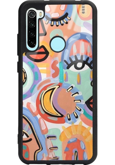 Xiaomi Redmi Note 8 Suluboya Retro Göz Tasarımlı Glossy Telefon Kılıfı Siyah