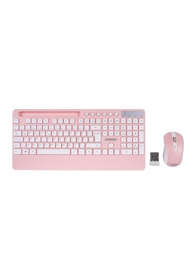 Beyaz - Pembe Kablosuz Klavye - Mouse Seti Tablet - Telefon Standlı Q Kalvye 5570