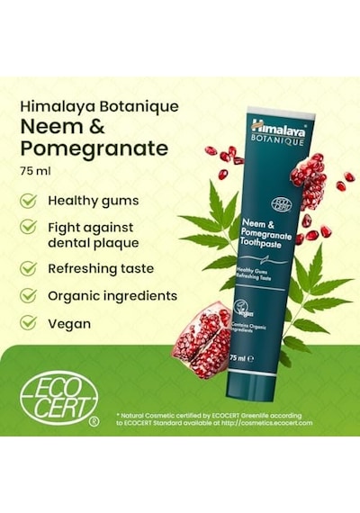 Himalaya Botanique Diş Macunu 75 Ml Ecocert Cosmos Sertifikalı Organik Bileşenler, Neem, Nar Florür Ve Gluten İçermez