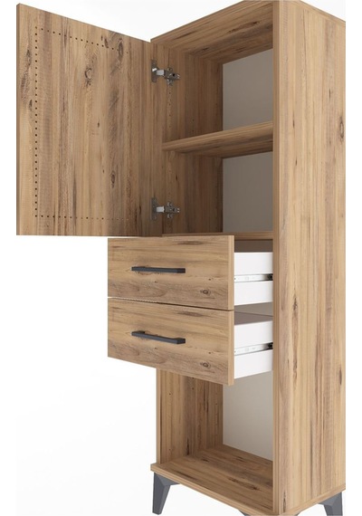 Arges Dolap 2 Raflı 2 Çekmeceli Tek Kapaklı 44x30x134 Çam-çam Atlas Çam