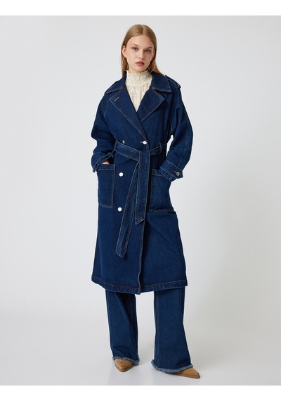 Koton Denim Trençkot Uzun Kruvaze Yaka Apoletli Kemer Detaylı Cepli Koyu İndigo 5wal50019md Koyu İndigo Koton Denim Trençkot Uzun Kruvaze Yaka Apoletli Kemer Detaylı Cepli Koyu İndigo 5wal50019md Koyu İndigo