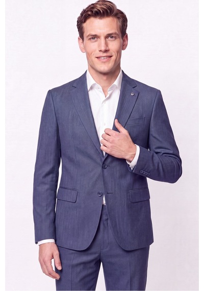 Efor Slim Fit Mono Yaka Çift Yırtmaç Yünlü İndigo Takım Elbise Tk 949
