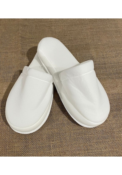 100 Çift Çift Kat Polyester Havlu Süslenebilir Lohusa Terliği Kalın Sünger Taban Otel Banyo Terlik Beyaz