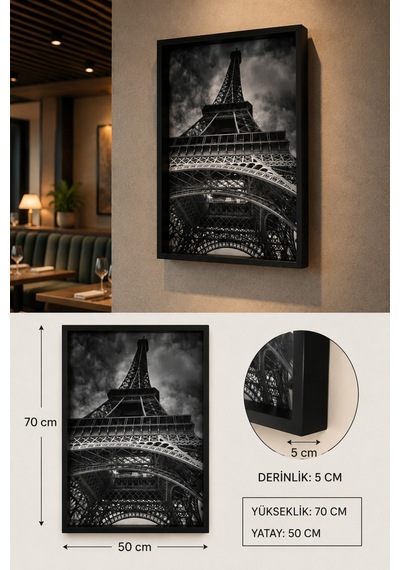 Eyfel Kulesi Mdf Çerçeveli Tablo 70x50 Cm 5 Cm Derin Çerçeve Premium Kanvas Tuval Baskı Modern Eyfel Kulesi Mdf Çerçeveli Tablo 70x50 Cm 5 Cm Derin Çerçeve Premium Kanvas Tuval Baskı Modern