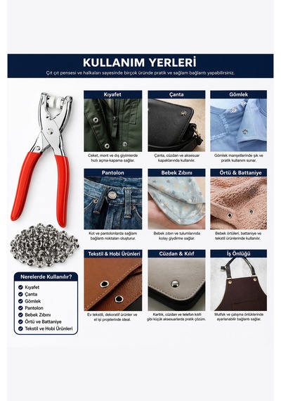 Çıtçıt Düğme Pensesi Metal Aparat Seti Kumaş Elbise Gömlek İçin Pratik Takma Aleti