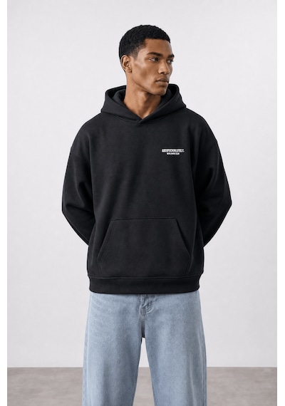 Respire Erkek Absofuckinlutely Baskılı Oversize Hoodie Siyah