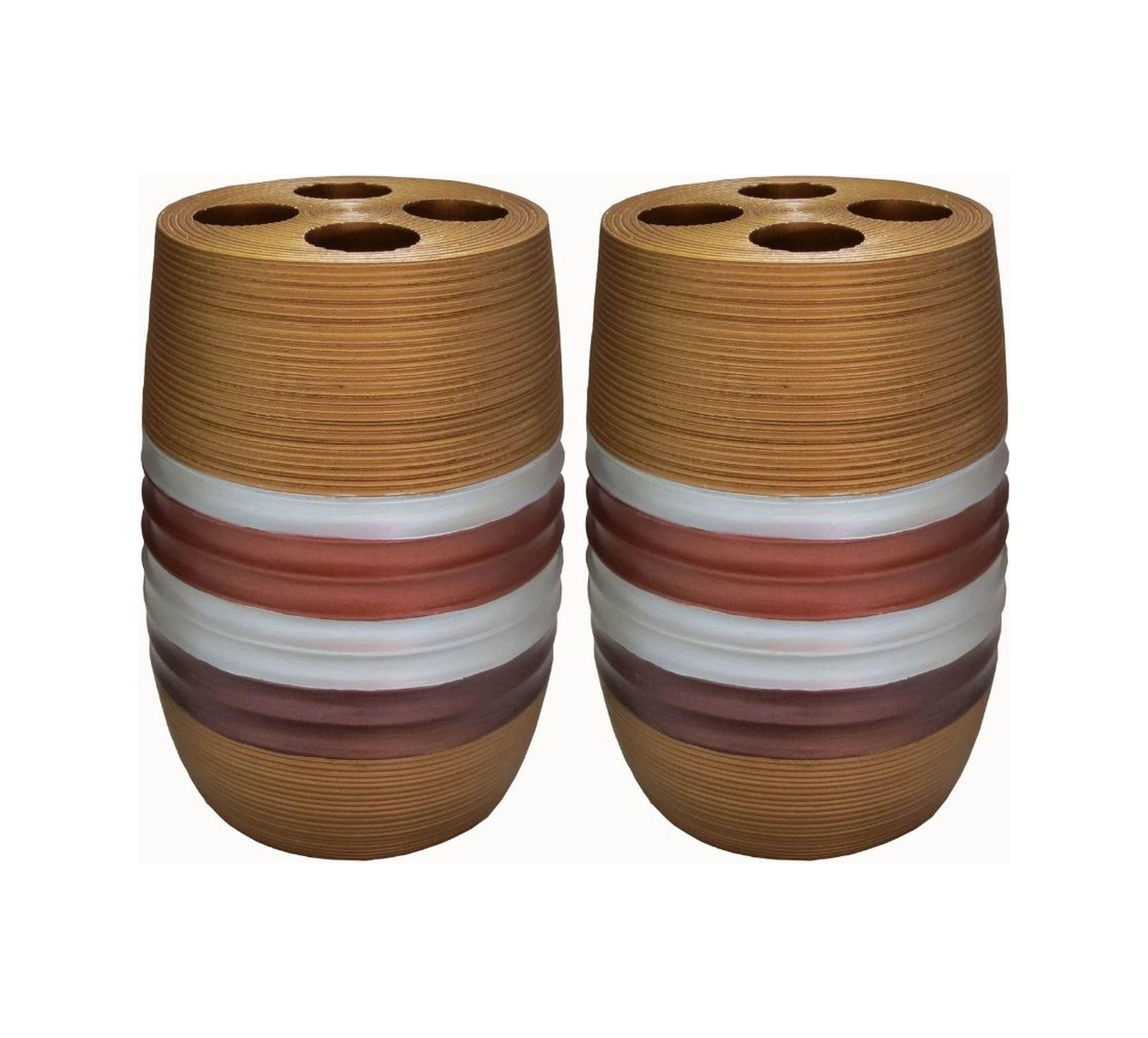 2 Adet Diş Fırçalık Metalik Kahve Poliresin 6x6x12cm Banyo Seti Çok Renkli