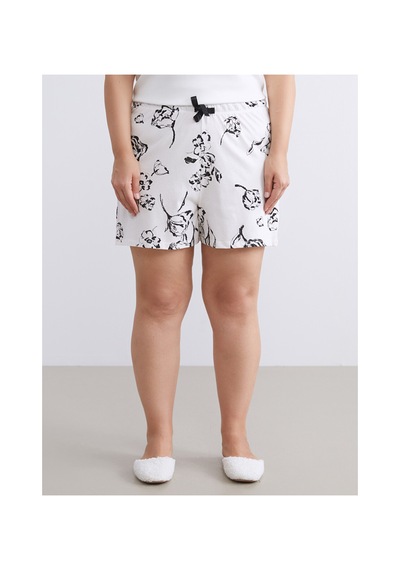 Lcw Dream Bej Beli Lastikli Baskılı Kadın Şort Pijama Altı