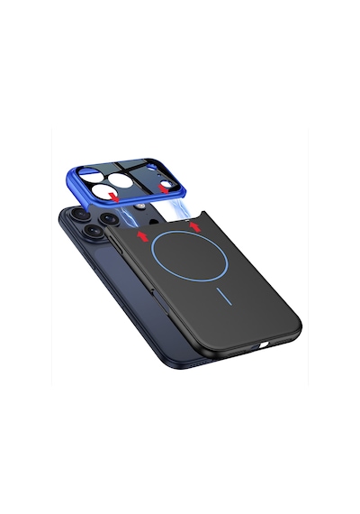 Apple iPhone Uyumlu 17 Pro Max Kılıf M-safe Şarj Özellikli Çift Parçalı Pazarplus Napoli Kılıf Lacivert-siyah