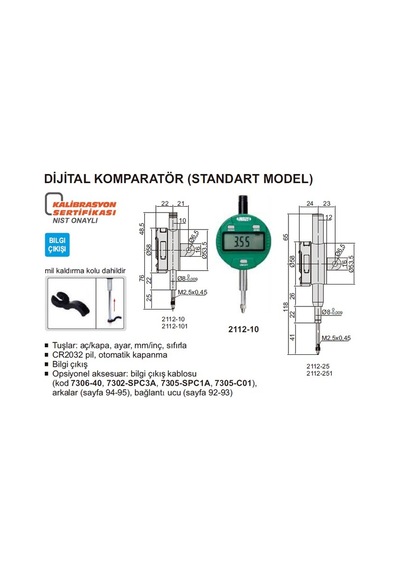 Insize 2112-10  Dijital Komparatör | Kulaklı Kapak |