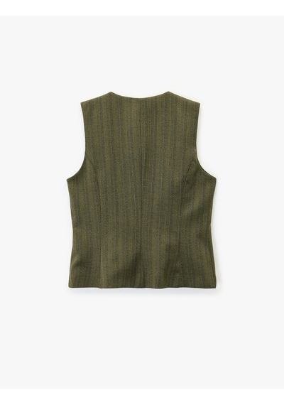 Koton Flanel Kumaş Düğmeli Yuvarlak Yaka Blazer Yelek Haki Ekose 6wak20033pw Haki Ekoseli