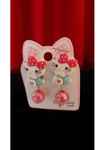 Sevimli Hello Kitty Figür İçi Simli Sallantılı Boncuk Klipsli Çok Renkli