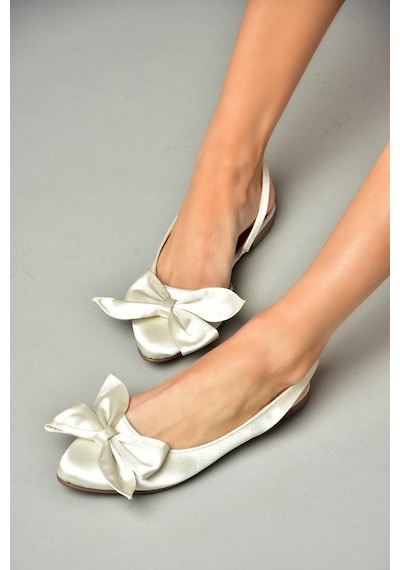 Fox Shoes S726921204 Bej Saten Kumaş Fiyonklu Kadın Babet Bej