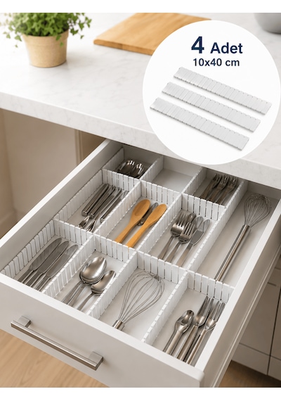 Beylini 4'lü Çekmece Içi Düzenleyici 10x40 Cm Custom Organizer Isteğe Göre Kesilebilir Dolap Makyaj Düzenleyici Beyaz Diğer