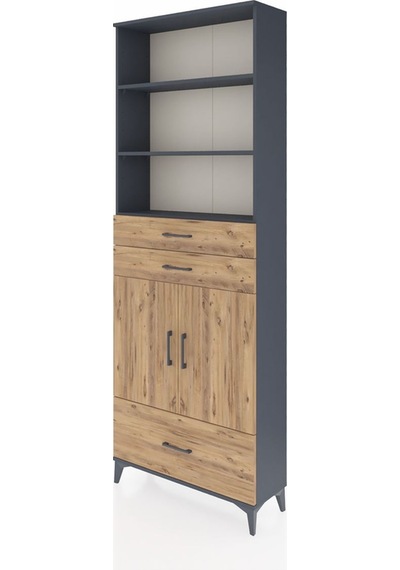 Arges Dolap 5 Raflı 3 Çekmeceli 2 Kapaklı 88x30x243 Antrasit-çam Antrasit