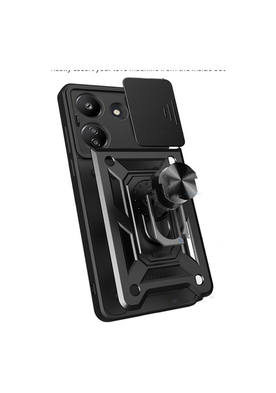 Xiaomi Poco C65 Kılıf Magnetik Standlı Kamera Korumalı Zore Sürgülü Vega Kapak Mavi