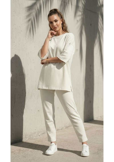 Ded Collectıon Kacın Oversize Kesim Kısa Kol Basic Modal İkili Takım Beyaz