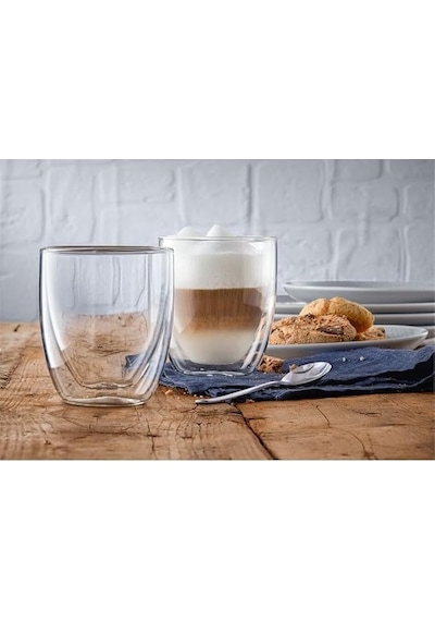 Çift Cidarlı Borosilikat Cam Kupa, Şeffaf, 350ml, Kulpsuz, Aeropress