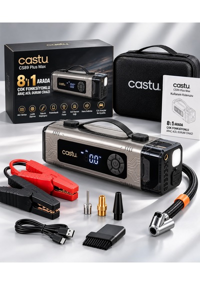8'i 1 Arada Araç Takviye Cihazı 2000a 18.000 Mah Akü Takviye, Lastik Şişirme Kompresörü, Vakum Süpürgesi Ve Powerbank-15113