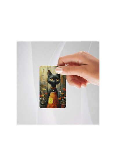 Önlüklü Kedi Temalı Kredi/banka Kartı Kaplama Sticker Tekli Standart