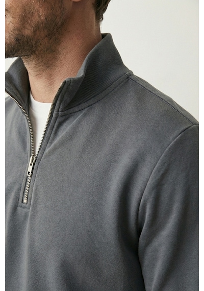 Elemge Pamuklu Erkek Sweatshirt Antrasit Soft Touch Relax Fit Yarım Fermuarlı Dik Yaka 3 Iplik Nefes Alan