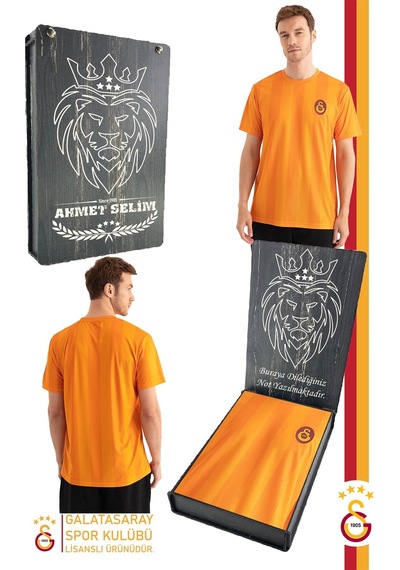 Galatasaray Lisanslı Match Day T-shirt Kişiye Özel Ahşap Kutulu 106 Sarı
