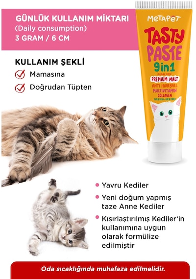 Metapet Kediler İçin 9in1 Multivitamini Macunu Tüy Eklem Glukozamin 100 G