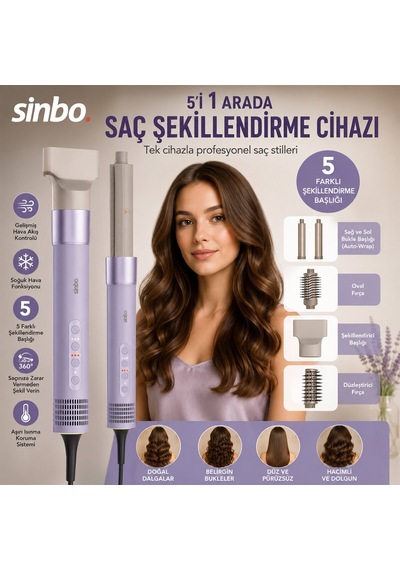 Sinbo Shd-1760 Saç Şekillendirme Cihazı 3 Hız 5 Başlık 110.000rpm Sıcaklık Ayar