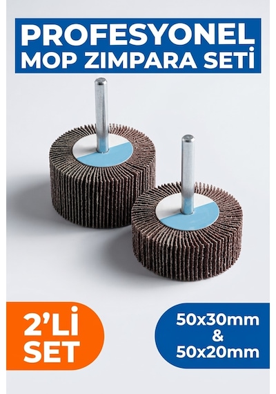 50x30 + 50x20 Mm Saplı Mop Zımpara Seti 2 Adet Matkap Ucu Çapak Alma Zımparası