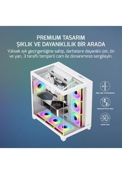 Gamepower Warcry Topglass 650w 4xargb Temperli Cam Atx Beyaz Akak0gmp0028