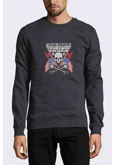 Motorcycle Poster Skull Tee Baskılı Füme Erkek Sweatshirt