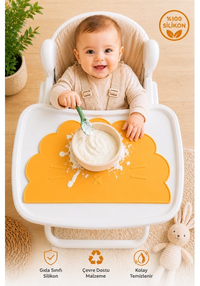 Siliconly %100 Silikon Bebek Beslenme Matı Kolay Temizlenebilir Mama Altlığı Sarı