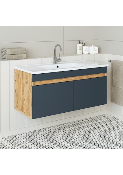 Roomart '' Lavabolu '' Atlantik- Antrasit Mdf 100cm Banyo Dolabı Atlantik Çam - Beyaz