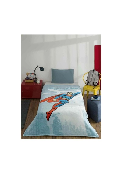 Lisanslı -süperman Hero- Tek Kişilik Çocuk Battaniye 150x200 Mavi