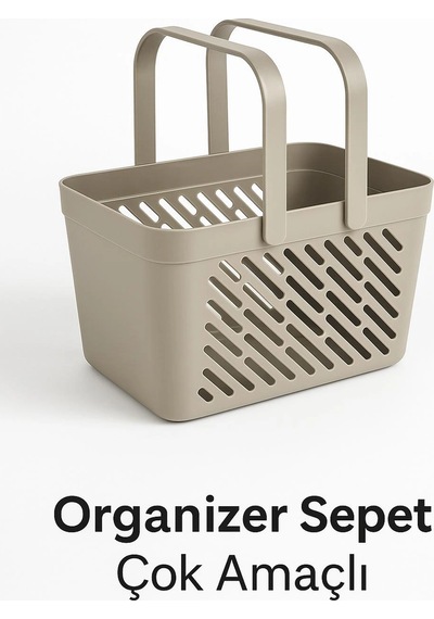 2'li Gri Kulplu Organizer Sepet Mutfak Banyo Düzenleyici Taşıma Seti Çok Renkli