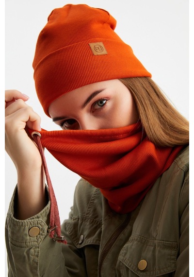 Butikgiz Kadın Balıkçı Style Pamuklu Kaşkorse Terletmez Ultra Hafif Yumuşak Bere Boyunluk Takım Kiremit