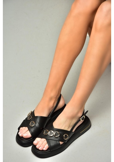 Fox Shoes S518105809 Siyah Alçak Tabanlı Kadın Sandalet Siyah
