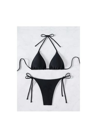 Gael Ibiza Siyah Üçgen Tanga Bikini + Siyah Dökümlü Plaj Pantolonu Beachwear Set Siyah Siyah Gael Ibiza Siyah Üçgen Tanga Bikini + Siyah Dökümlü Plaj Pantolonu Beachwear Set Siyah Siyah
