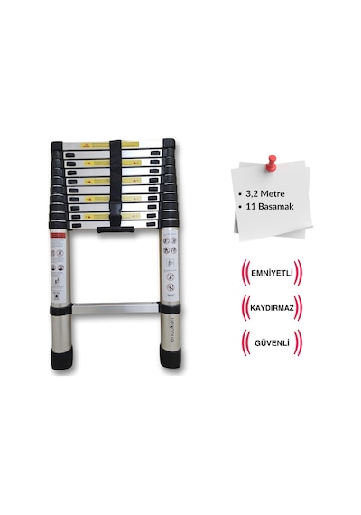 320 Cm. - 11 Basamaklı Teleskobik / Teleskopik Merdiven