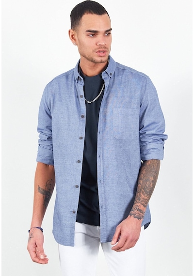 Slim Fit Dar Kesim %100 Pamuk Düğmeli Yaka Oxford Indigo Erkek Gömlek Me23s116596 İndigo