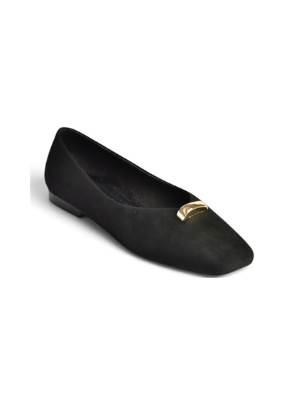 Fox Shoes Z820503202 Siyah Süet Toka Detaylı Küt Burunlu Kadın Babet